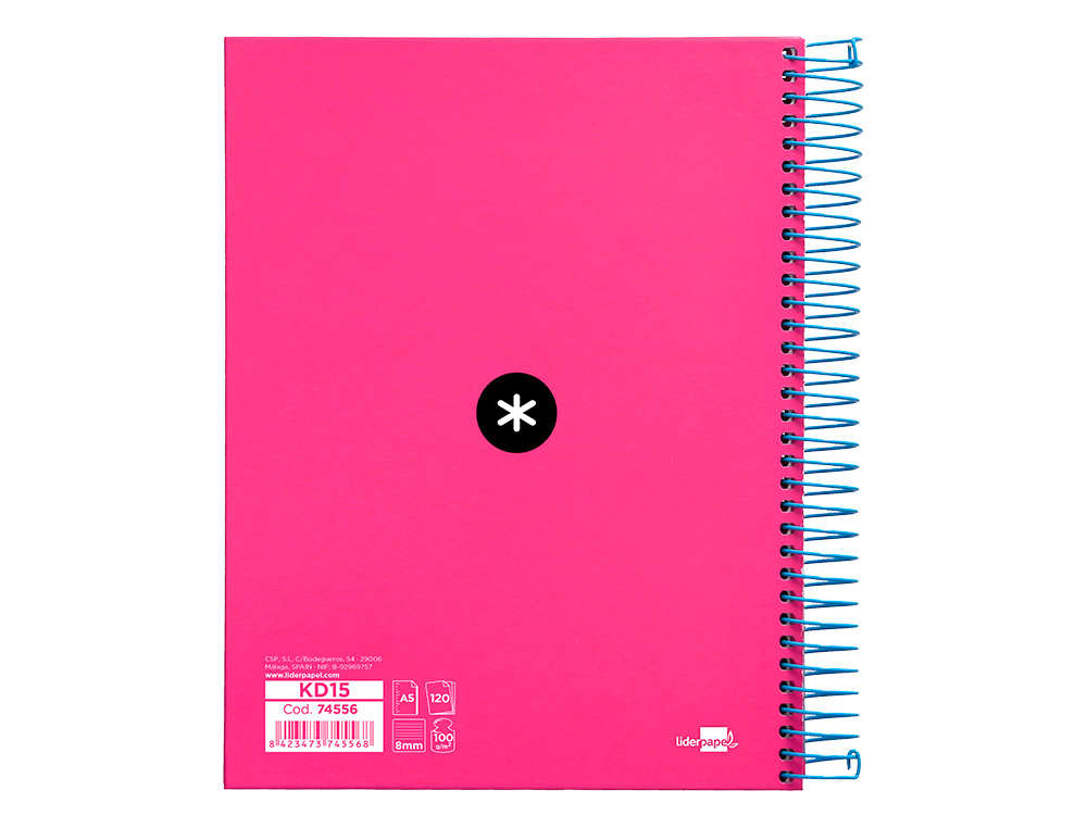 CUADERNO ESPIRAL A5 MICRO ANTARTIK TAPA FORRADA 120H 100 GR HORIZONTAL 5 BANDAS 6 TALADROS COLOR ROSA