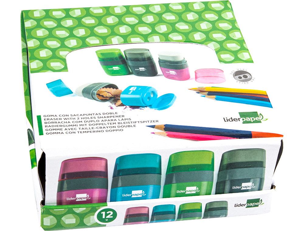 SACAPUNTAS LIDERPAPEL PLASTICO 2 USOS CON GOMA
