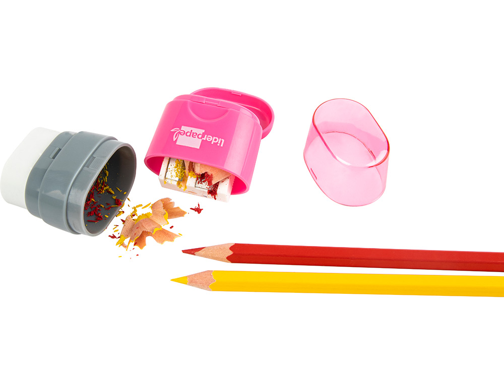 SACAPUNTAS LIDERPAPEL PLASTICO 2 USOS CON GOMA