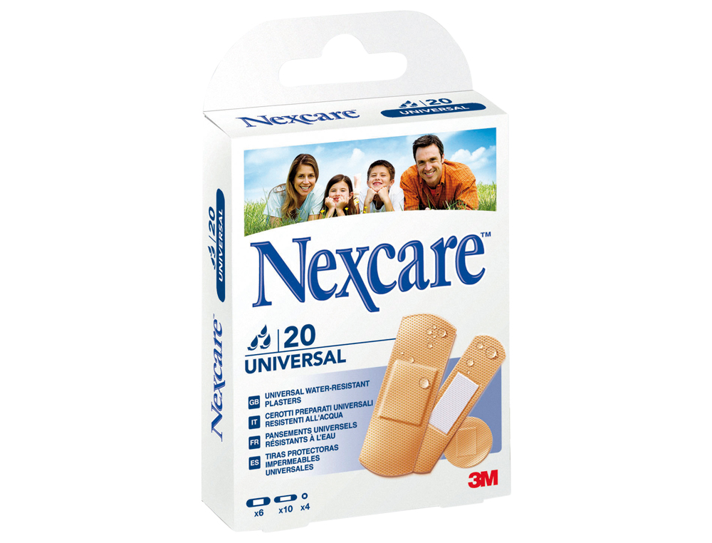 TIRA PROTECTORA 3M NEXCARE PARA HERIDAS Y CORTES PLASTICOIMPERMEABLE CAJA DE 20 UNIDADES DIVERSOS TAMAOS