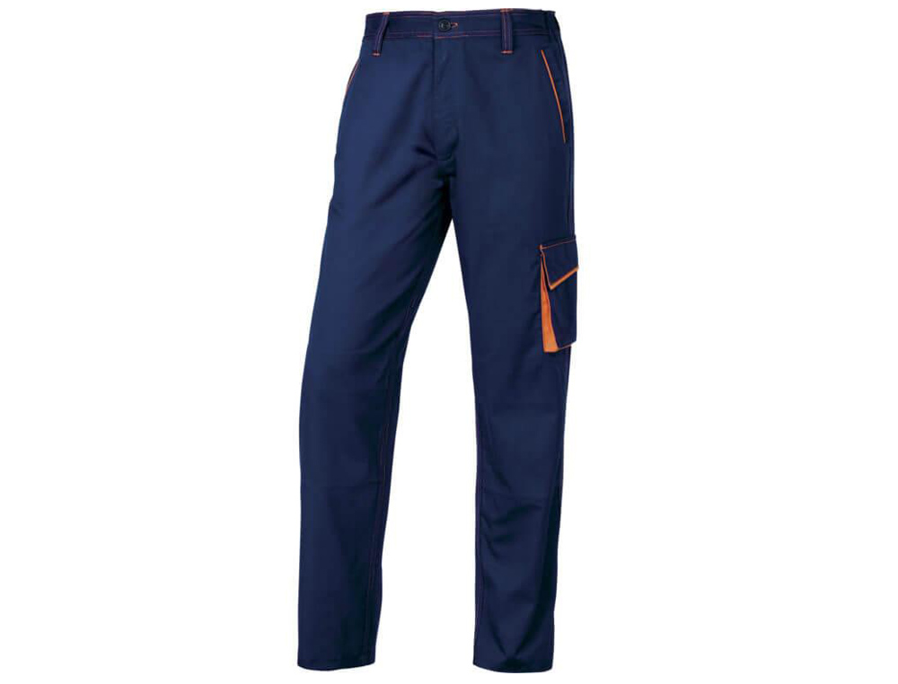 PANTALON DE TRABAJO DELTAPLUS CINTURA AJUSTABLE 5 BOLSILLOS COLOR AZUL NARANJA TALLA L