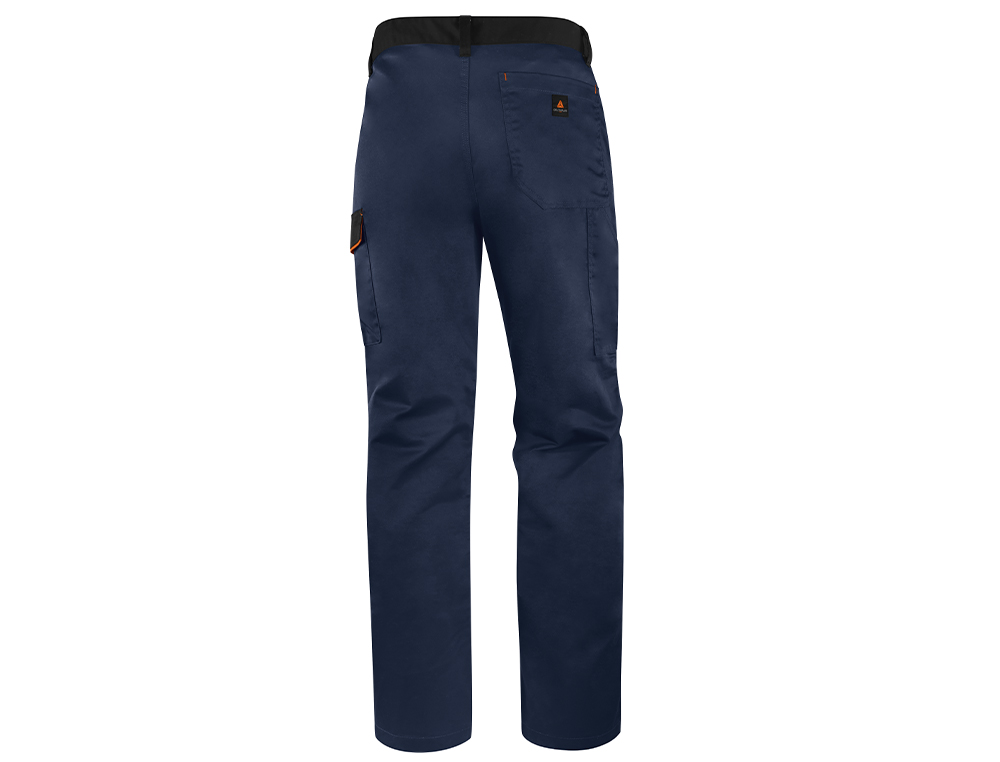 PANTALON DE TRABAJO DELTAPLUS CINTURA AJUSTABLE 5 BOLSILLOS COLOR AZUL NARANJA TALLA L