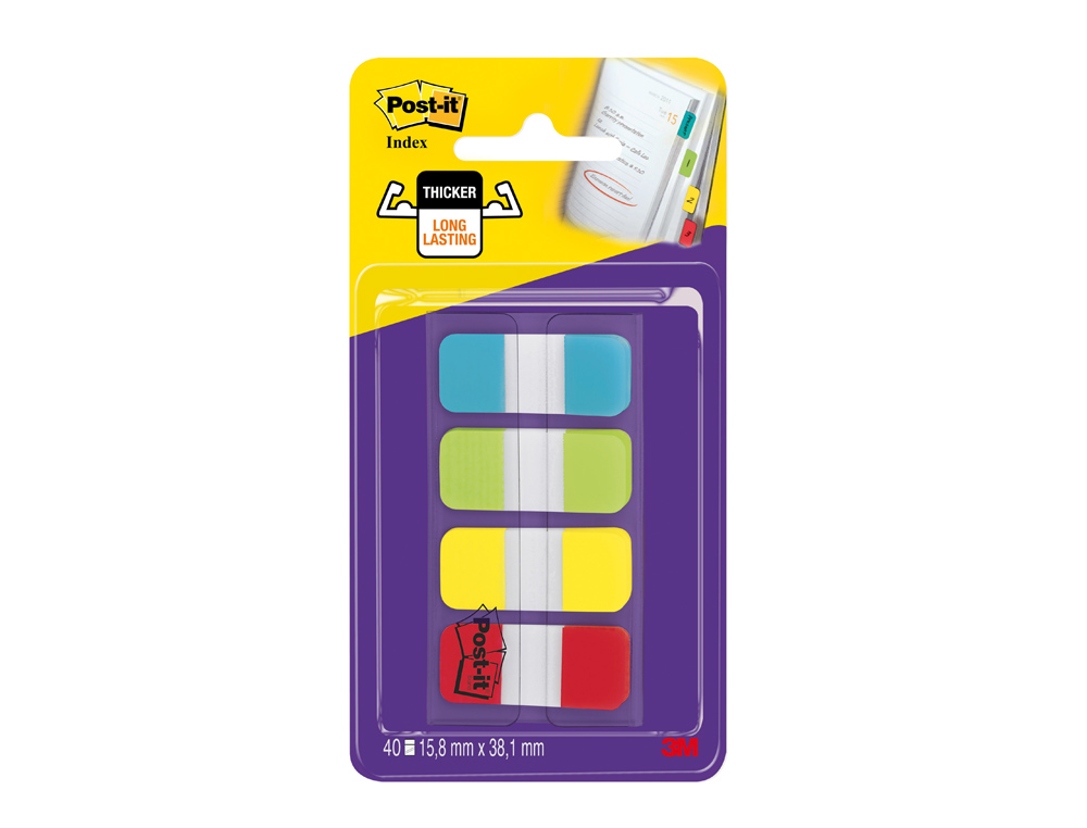 BANDERITAS SEPARADORAS RIGIDAS DISPENSADOR 4 COLORES AMARILLO AZUL LIMA Y ROJO POST-IT INDEX 676-ALYR-EU
