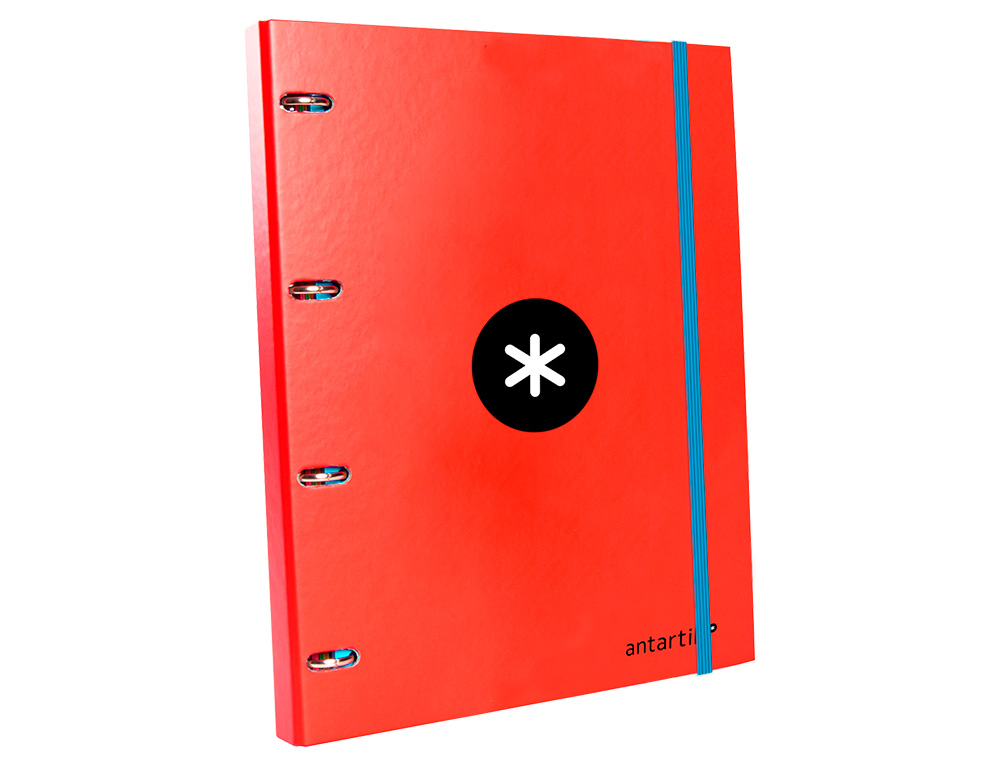CARPETA CON RECAMBIO ANTARTIK A4 CUADRO 5MM FORRADA 4 ANILLAS 25MM REDONDAS COLOR ROJO