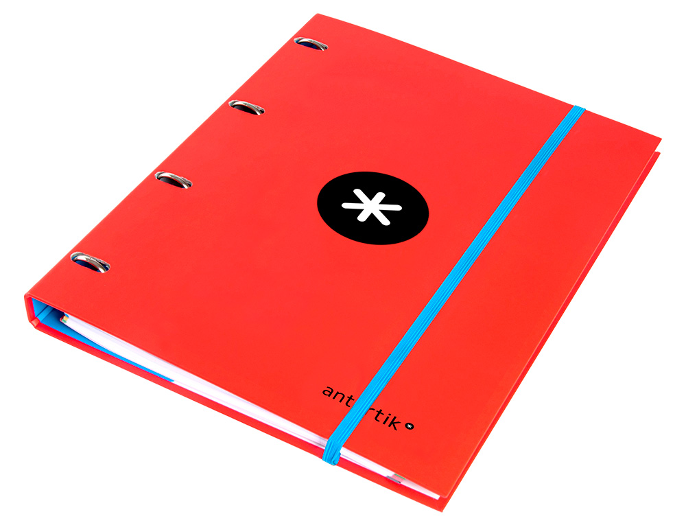 CARPETA CON RECAMBIO ANTARTIK A4 CUADRO 5MM FORRADA 4 ANILLAS 25MM REDONDAS COLOR ROJO