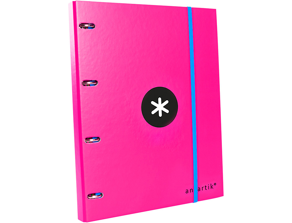 CARPETA CON RECAMBIO ANTARTIK A4 CUADRO 5MM FORRADA 4 ANILLAS 25MM REDONDAS COLOR ROSA