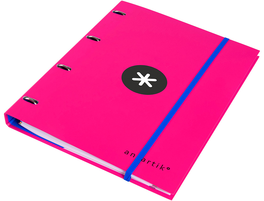 CARPETA CON RECAMBIO ANTARTIK A4 CUADRO 5MM FORRADA 4 ANILLAS 25MM REDONDAS COLOR ROSA