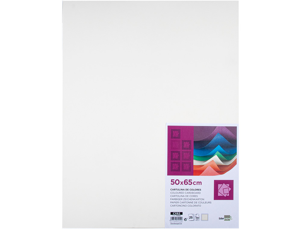 CARTULINA LIDERPAPEL 50X65 CM 180G/M2 BLANCO PAQUETE DE 25 HOJAS