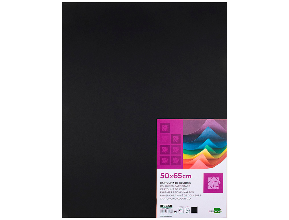 CARTULINA LIDERPAPEL 50X65 CM 180G/M2 NEGRO PAQUETE DE 25 HOJAS