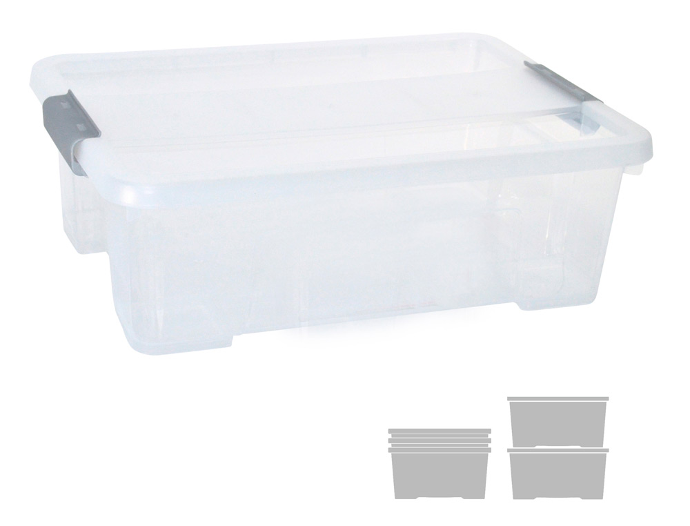 CAJA DE ALMACENAJE ARCHIVO 2000 POLIPROPILENO APILABLE Y ENCAJABLE CON TAPA 10 LITROS TRANSPARENTE 280X400X130 MM