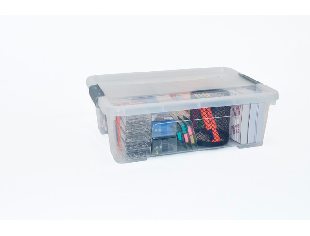 CAJA DE ALMACENAJE ARCHIVO 2000 POLIPROPILENO APILABLE Y ENCAJABLE CON TAPA 10 LITROS TRANSPARENTE 280X400X130 MM