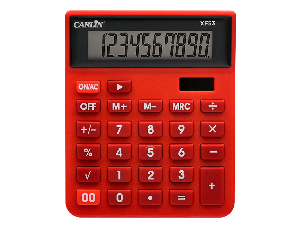 CALCULADORA CARLIN SOBREMESA 10 DIGITOS SOLAR Y PILAS COLOR ROJO 127X105X24 MM