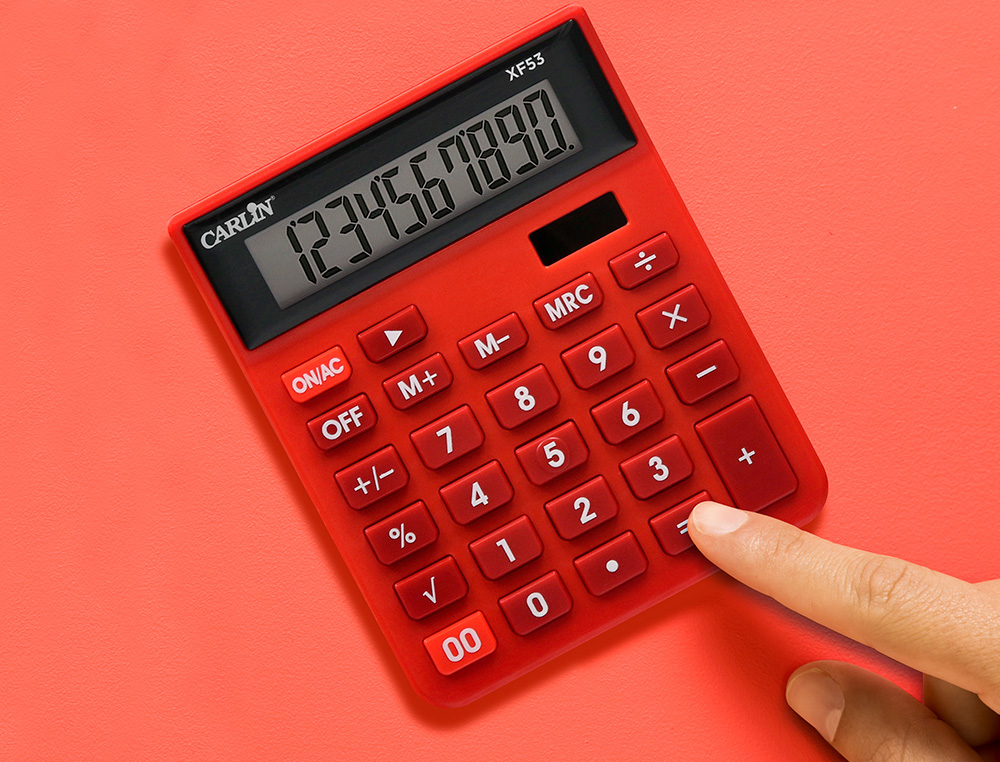 CALCULADORA CARLIN SOBREMESA 10 DIGITOS SOLAR Y PILAS COLOR ROJO 127X105X24 MM