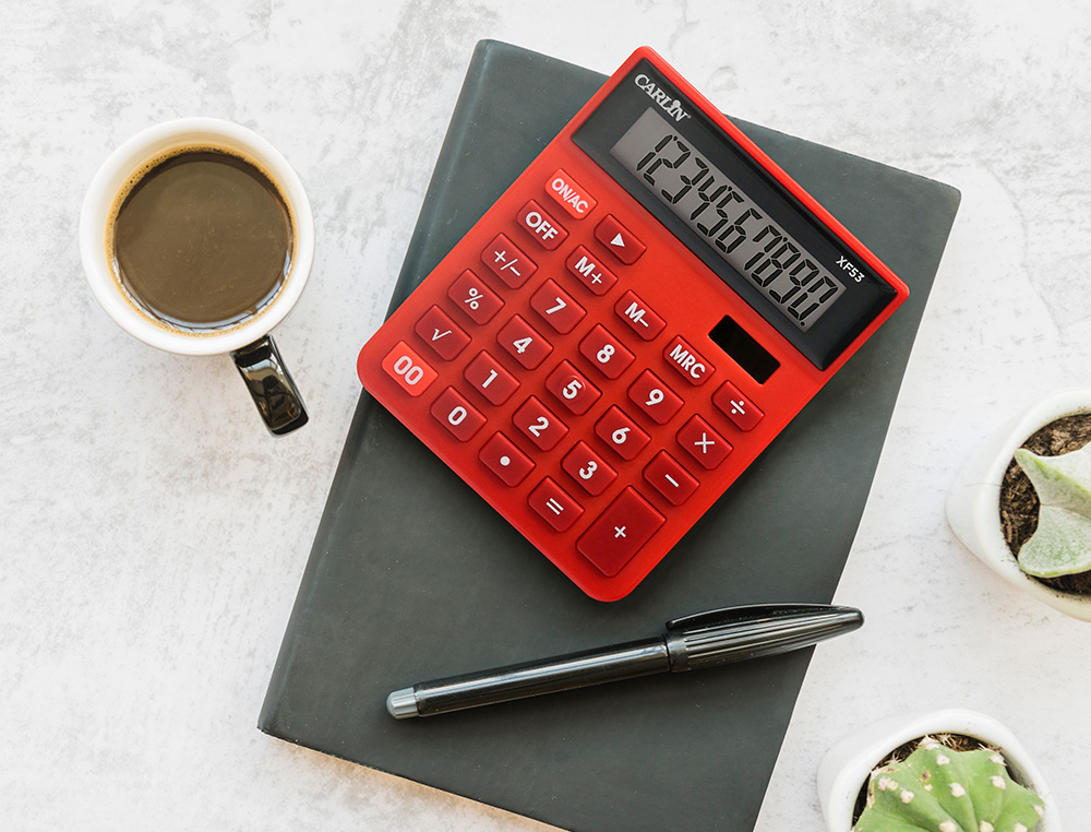 CALCULADORA CARLIN SOBREMESA 10 DIGITOS SOLAR Y PILAS COLOR ROJO 127X105X24 MM