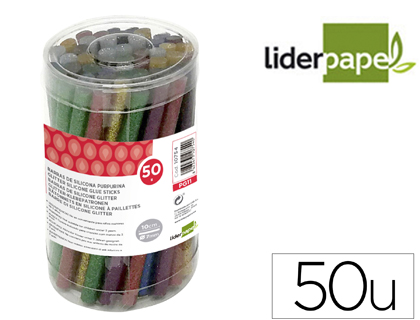 BARRA TERMOFUSIBLE PURPURINA LIDERPAPEL 7 MM DIAMETRO X 100 MM DE ALTO BOTE 50 UNIDADES COLORES SURTIDOS