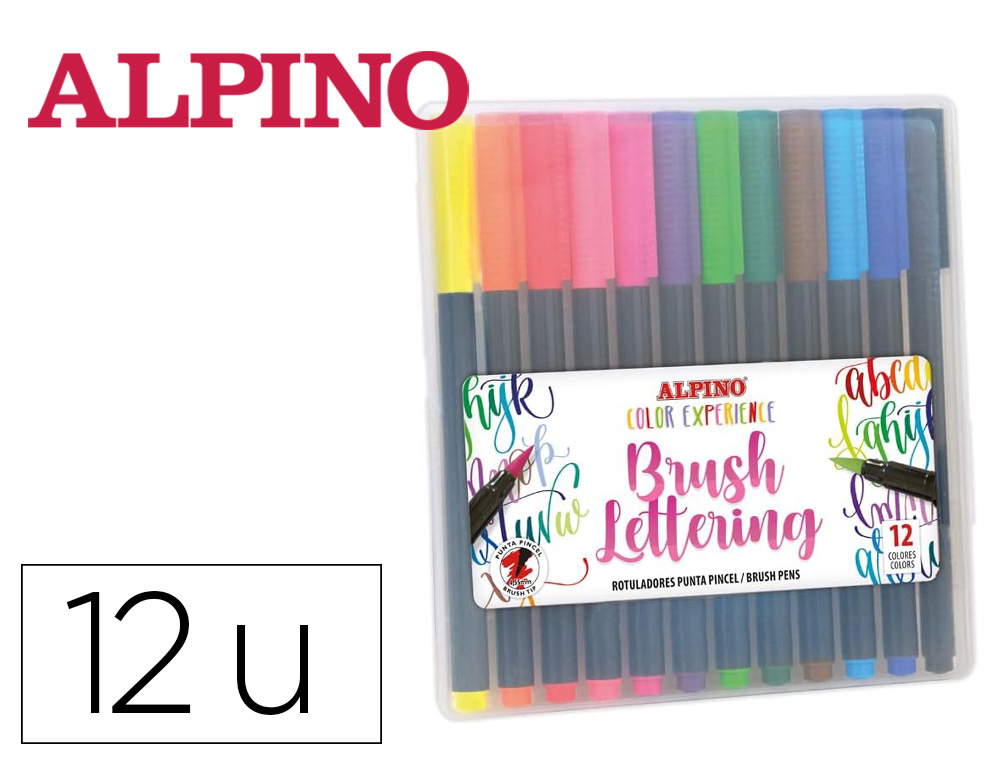 ROTULADOR ALPINO PUNTA DE PINCEL LETTERING ESTUCHE DE 12 UNIDADES COLORES SURTIDOS