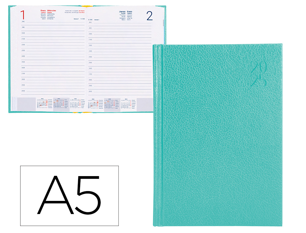 AGENDA ENCUADERNADA LIDERPAPEL CORFU A5 2025 DIA PAGINA COLOR VERDE MENTA PAPEL 60 GR