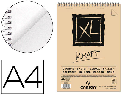 BLOC DIBUJO ESBOZO CANSON XL KRAFT DIN A4 KRAFT RAYADO BEIGE ESPIRAL 21X29,7 CM 60 HOJAS 90 GR
