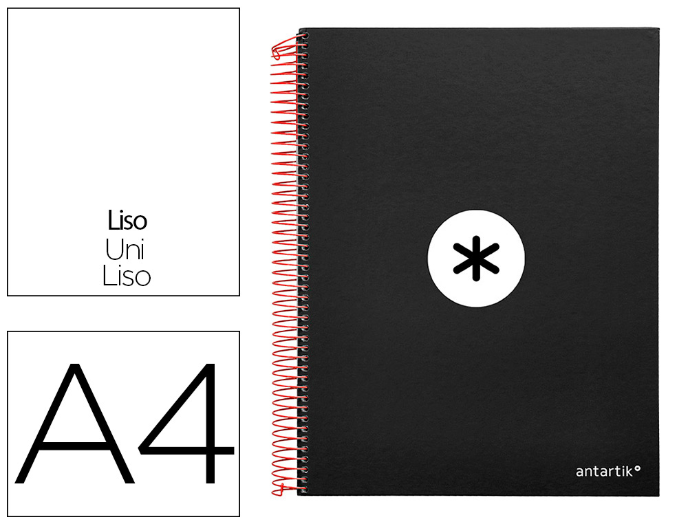 CUADERNO ESPIRAL LIDERPAPEL A4 MICRO ANTARTIK TAPA FORRADA 120H 100 GR LISO CON BANDAS 4 TALADROS COLOR NEGRO