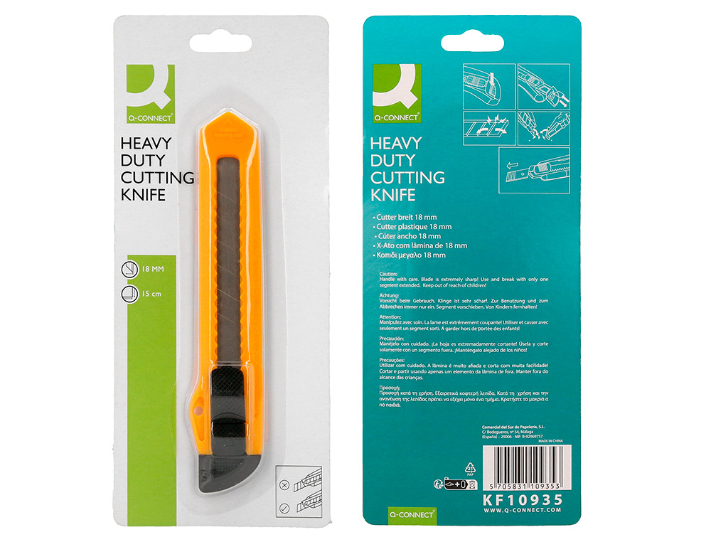 CUTER Q-CONNECT PLASTICO ANCHO CUCHILLA 18 MM XD-11 BLISTER 1 UNIDAD