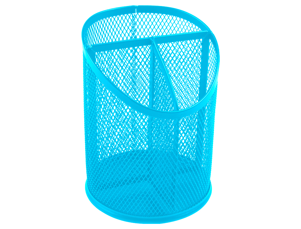 CUBILETE PORTALAPICES Q-CONNECT TURQUESA METAL REJILLA CON 3 COMPARTIMENTOS DIAMETRO 110 MM ALTO 147 MM