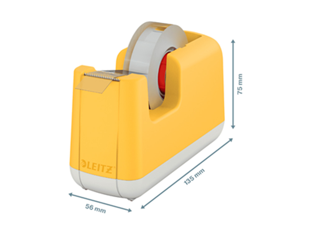 PORTARROLLO SOBREMESA LEITZ COSY PLASTICO PARA CINTAS 33 MT COLOR AMARILLO