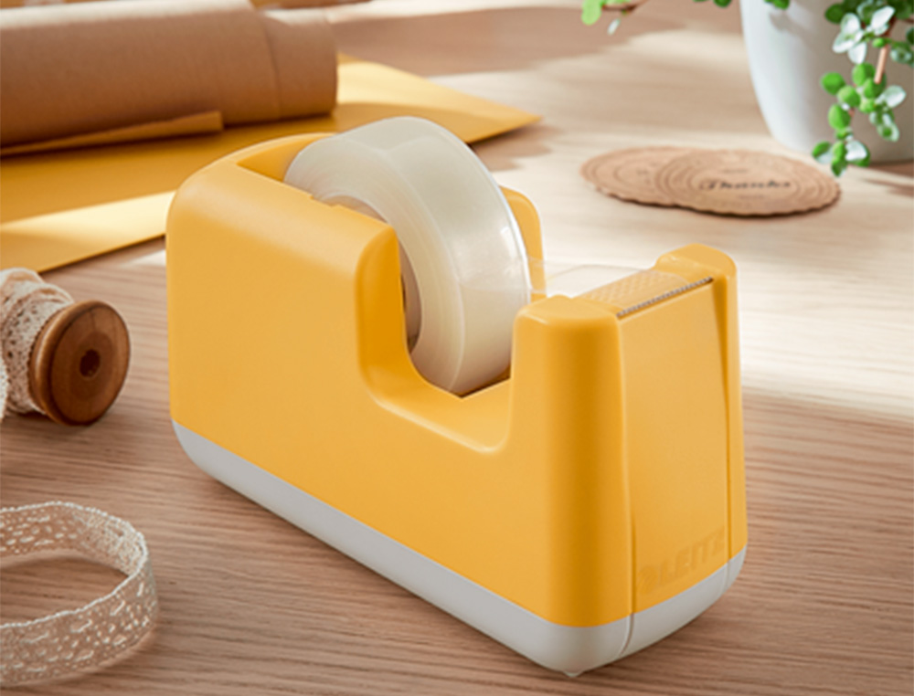 PORTARROLLO SOBREMESA LEITZ COSY PLASTICO PARA CINTAS 33 MT COLOR AMARILLO