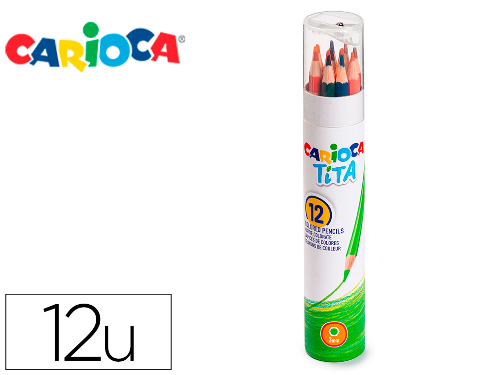 LAPICES DE COLORES CARIOCA TITA MINA 3 MM TUBO METAL 12 COLORES SURTIDOS + SACAPUNTAS