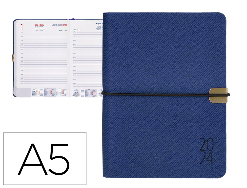 AGENDA ENCUADERNADA LIDERPAPEL EGINA A5 2024 DIA PAGINA COLOR AZUL PAPEL 70 GR