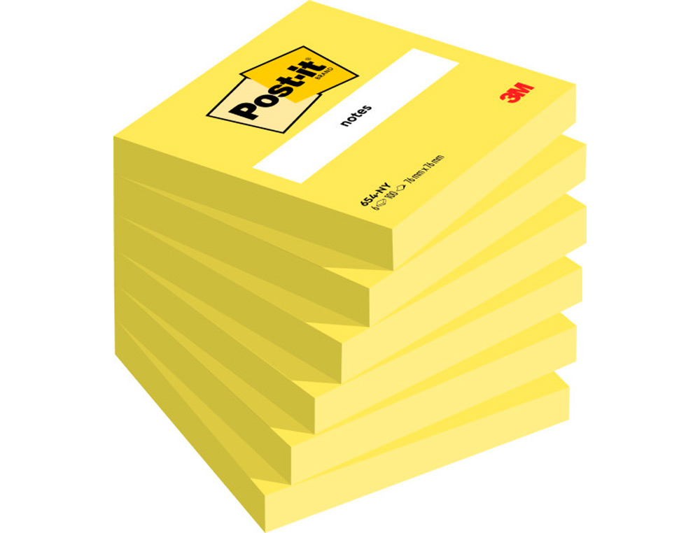 BLOC DE NOTAS ADHESIVAS QUITA Y PON POST-IT 76X76 MM AMARILLO NEON CON 100 HOJAS