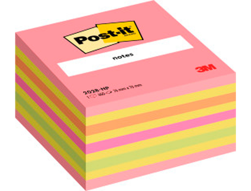 BLOC DE NOTAS ADHESIVAS QUITA Y PON POST-IT 76X76 MM CUBO COLOR ROSA NEON 450 HOJAS