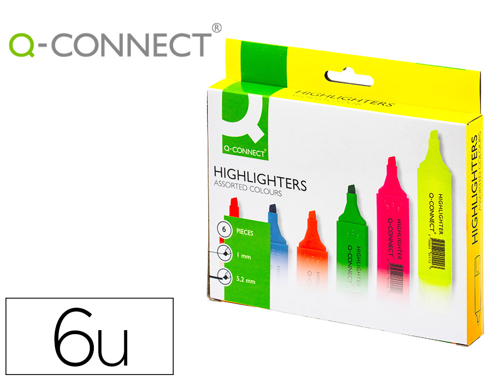 ROTULADOR Q-CONNECT FLUORESCENTE PUNTA BISELADA ESTUCHE DE 6 COLORES
